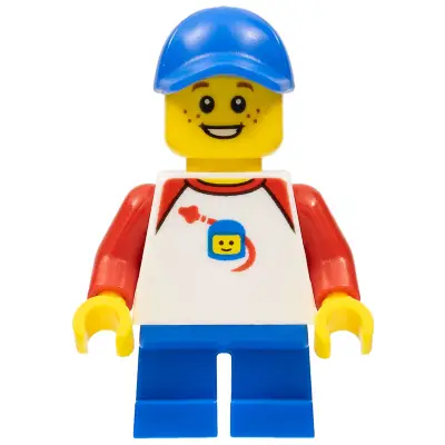  Boy - Classic Space Shirt with Red Sleeves, Blue Short Legs, Blue Cap