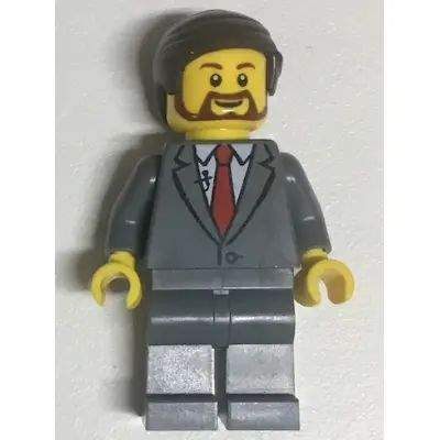  Suit Jacket Buttoned with Red Tie, Dark Bluish Gray Legs, Dark Brown Smooth Hair