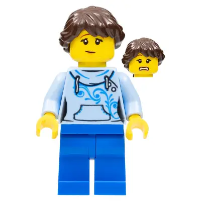  Ludo Blue - Female, Bright Light Blue Hoodie, Blue Legs, Dark Brown Braided Ponytail