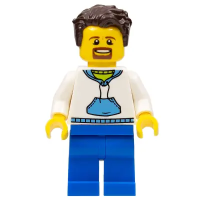  Ludo Blue - Male, White Hoodie with Medium Blue Pocket, Blue Legs, Dark Brown Tousled Hair, Goatee