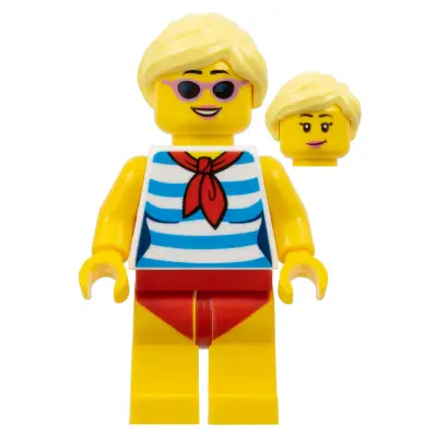  Ludo Yellow - Female, Dark Azure and White Striped Shirt with Red Scarf, Yellow Legs with Red Swimsuit, Bright Light Yellow Ponytail, Sunglasses