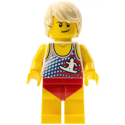  Ludo Yellow - Male, Tank Top with Surfer Silhouette, Yellow Legs with Red Swimsuit, Tan Tousled Hair