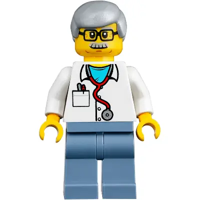  Veterinarian Dr. Jones with Light Bluish Gray Hair, Glasses, Red Stethoscope and Sand Blue Legs