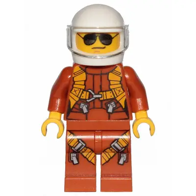  Pilot - Dark Orange Jumpsuit, Dark Orange Legs with Straps, White Helmet, Trans-Clear Visor, Black and Silver Sunglasses