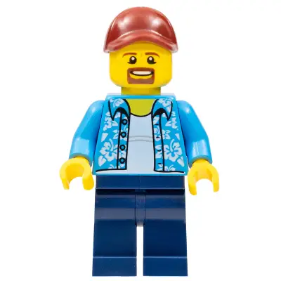  Man with Hawaiian Shirt, Dark Blue Legs, Dark Red Cap