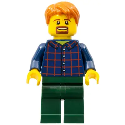  Man with Plaid Button Shirt, Dark Green Legs, Dark Orange Hair