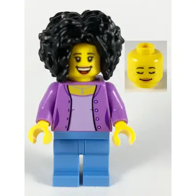  Female, Bushy Black Hair, Medium Lavender Jacket on Lavender Shirt, Medium Blue Legs