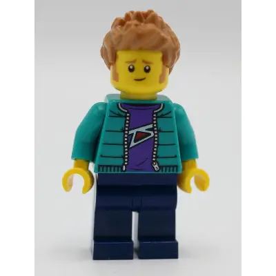  Male with Purple Shirt, Dark Turquoise Jacket, Dark Blue Legs and Medium Nougat Hair