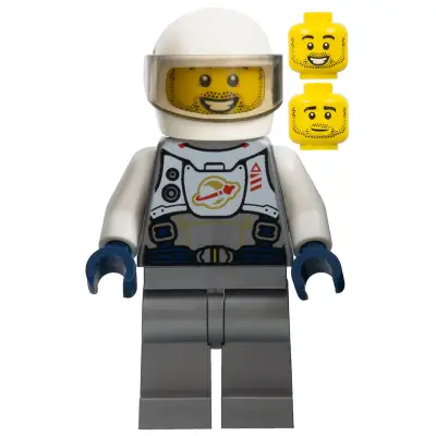  Astronaut - Male, Flat Silver Spacesuit with Harness and White Panel with Classic Space Logo, Stubble