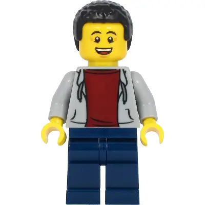  Dad - Light Bluish Gray Hoodie with Dark Red Shirt, Dark Blue Legs, Black Hair