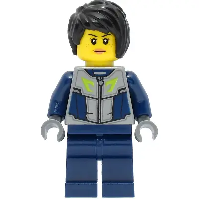  Submarine Pilot - Female, Flat Silver and Dark Blue Jacket, Black Hair