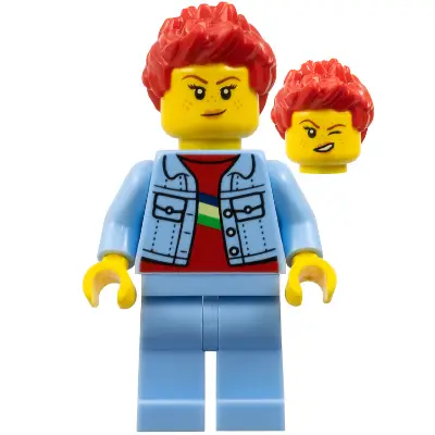  Woman, Bright Light Blue Denim Jacket, Bright Light Blue Legs, Red Spiked Hair