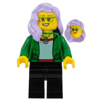  Woman, Green Jacket, Lavender Hair