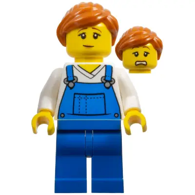  Mover - Female, Blue Overalls over V-Neck Shirt, Blue Legs, Dark Orange Ponytail