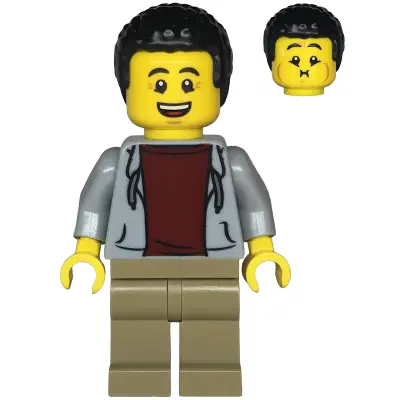  Dad - Light Bluish Gray Hoodie with Dark Red Shirt, Dark Tan Legs, Black Hair