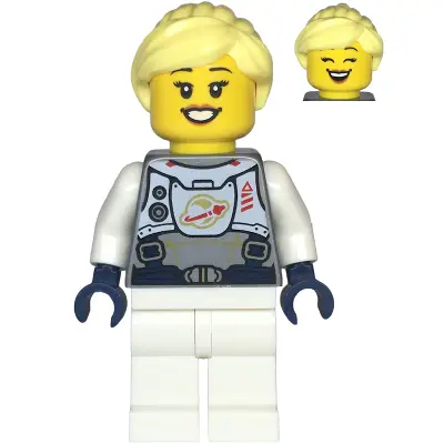  Astronaut - Female, Flat Silver Spacesuit with Harness and White Panel with Classic Space Logo, Bright Light Yellow Hair