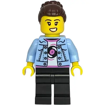  Shopping Street Mum - Bright Light Blue Denim Jacket, Black Legs, Dark Brown Hair