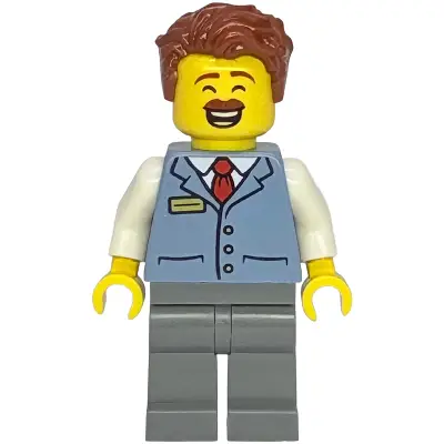  Shopping Street Shop Manager - Male, Sand Blue Shirt, Dark Bluish Gray Legs, Reddish Brown Hair