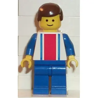  Vertical Lines Red & Blue - Blue Arms - Blue Legs, Brown Male Hair