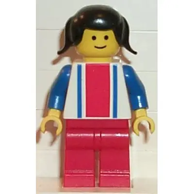  Vertical Lines Red & Blue - Blue Arms - Red Legs, Black Pigtails Hair