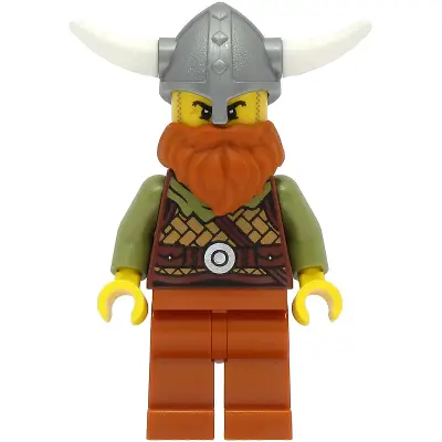  Viking Warrior - Male, Medium Nougat Leather Armor, Dark Orange Beard and Legs, Flat Silver Helmet