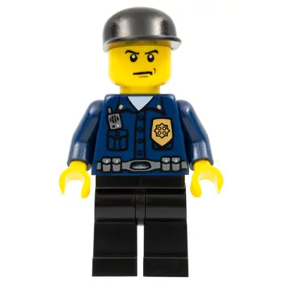  Police - World City Patrolman, Dark Blue Shirt with Badge and Radio, Black Legs, Black Cap