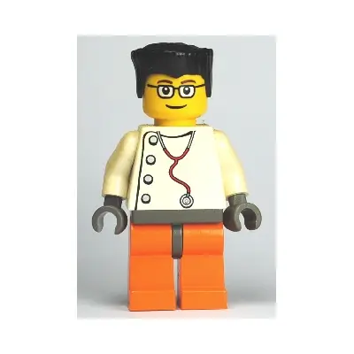  Doctor - Stethoscope with 4 Side Buttons, Orange Legs, Black Flat Top Hair, Glasses