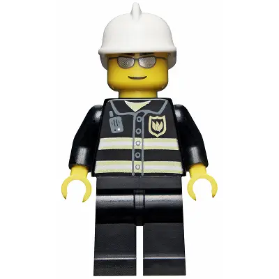  Fire - Reflective Stripes, Black Legs, White Fire Helmet, Silver Sunglasses