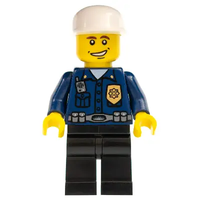  Police - World City Patrolman, Dark Blue Shirt with Badge and Radio, Black Legs, White Cap