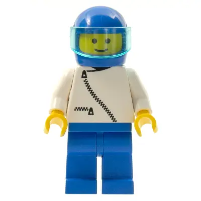  Jacket with Zipper - White, Blue Legs, Blue Helmet, Trans-Light Blue Visor