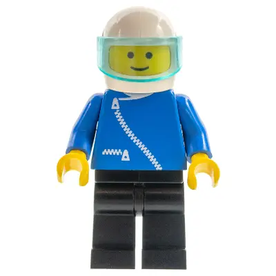  Jacket with Zipper - Blue, Black Legs, White Helmet, Trans-Light Blue Visor