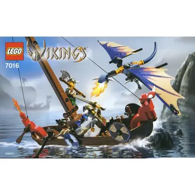 Załoga statku Wikingów w walce ze smokie